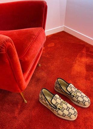 Премиальные шерстяные кеды лоферы шерсть на овчине gucci