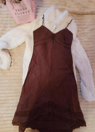 Сарафан лен mango цвет шоколад