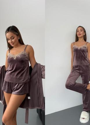 Комплект 4 в 1  халат + майка + шорти + штани