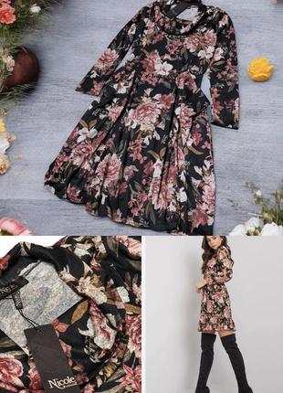 Романтичное платье с карманами в стиле casual с цветочным принтом nicole collection этикетка