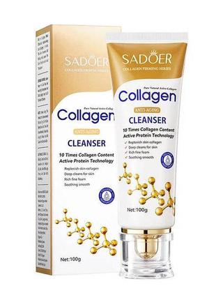 Пенка для умывания с коллагеном sadoer collagen anti-aging cleanser