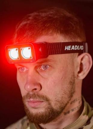 Ліхтар налобний з червоним світлом k372 r, з сенсором без фокусування  аккумулятор 18650 вбудований