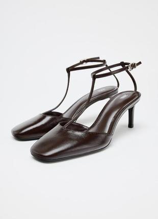 Кожаные женские коричневые туфли zara new