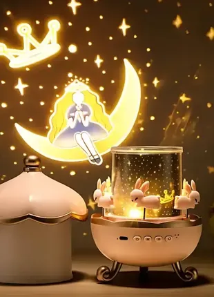 Светильник-ночник "карусель зайчиков", ночная led-лампа с музыкой, слайдами для проектора, bluetooth