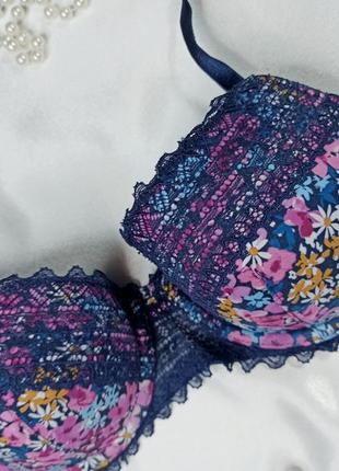 34b / 75b прекрасный бюстгальтер балконет в цветочный принт с кружевной отделкой f&f