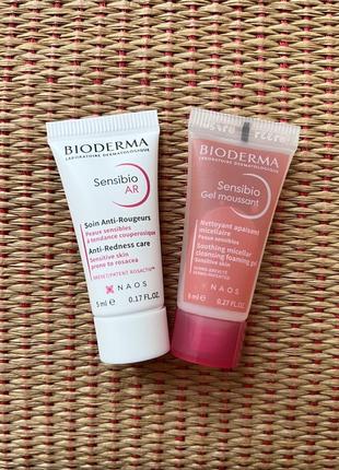Набор биодерма для чувствительной кожи лица крем bioderma sensibio ar + очищающий гель 💝