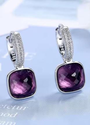 Серьги серебро изысканные стильные silver ♥️ застежка кольцо инкрустация фианитами