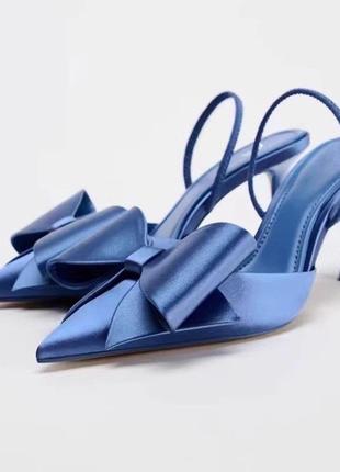 Туфли голубые с бантом zara каблук обуви женский