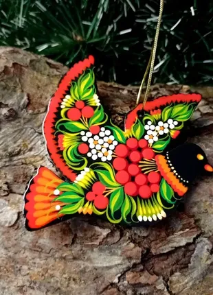 Птица голубь подвеска ручной работы с петриковской росписью для декора в подарочной коробке+подарок8 фото