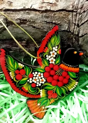 Птица голубь подвеска ручной работы с петриковской росписью для декора в подарочной коробке+подарок6 фото