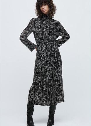 Zara, платье, в горох, горошек, миди, платье