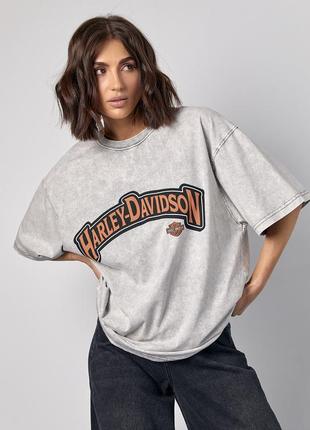 Женская футболка оверсайз с надписью harley-davidson
