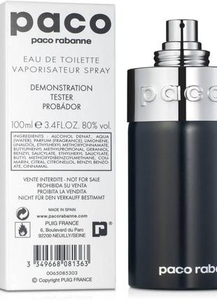 Оригинальный paco rabanne paco 100 ml tester туалетная вода