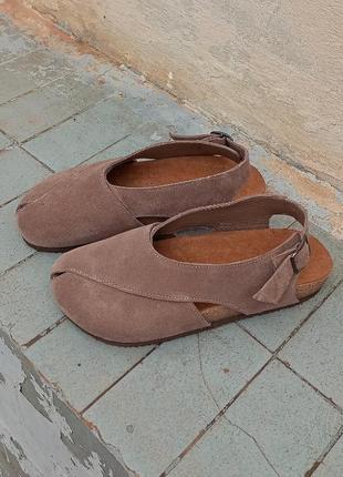 Сандалі замшеві візон з закритим носком ремінцях анатомічні жіночі