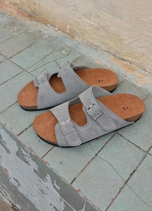 Сандалі замшеві сірі на двух ремінцях анатомічні жіночі