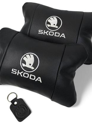Автомобильные подушки 2 шт на подголовник skoda / вред, из натуральной кожи, стильный аксессуар для вашего авто