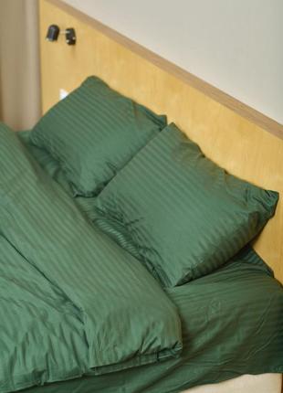 Постельное белье страйп-сатин зеленый двоспальний