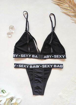 Чорний комплект нижньої білизни чорна жіноча еротична сексуальна спідня нижня сексі білизн...