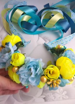 Веночек с лентами съёмными, голубо-жёлтый с орнаментом