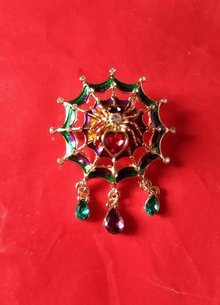 Шикарная брошь паук в паутине