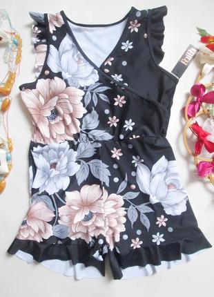 Шикарный слитный купальник батал в цветочный принт с шортами faith 🌺💖🌺