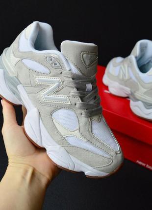 New balance 9060 кросівки кеди жіночі замшеві нью баланс осінні весняні демісезонні демісезон низькі бежеві з білим