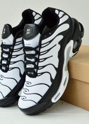 Classica (nike air max tn plus) белые с черным кроссовки мужские текстильные сетка легкие отменное качество весенние летние демисезонные