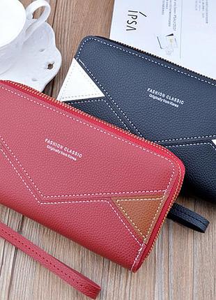 Женский клатч кошелек на 2 отдела с ремешком на руку модный и вместительный портмоне