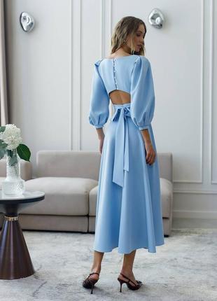 4 цвета! женское платье миди с открытой спиной, с поясом, с бантом, с широкими рукавами