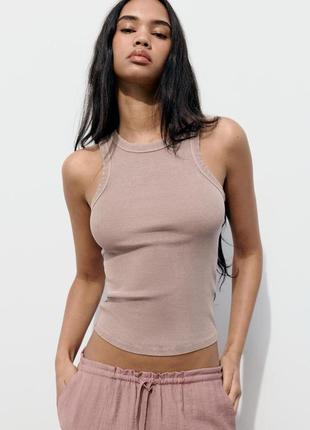 Майка пудра беж zara в рубчик