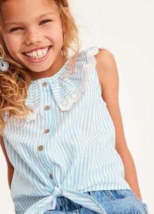Бавовняна дитяча блузка без рукавів  з воланами та макраме