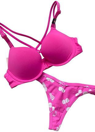 Комплект victoria’s secret с пуш-ап и лого бретелями
