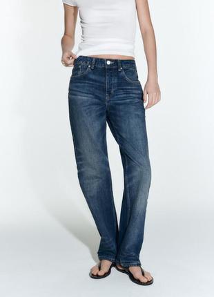 Джинси zara прямі straight середня посадка висока посадка сині голубі medium rise high rise