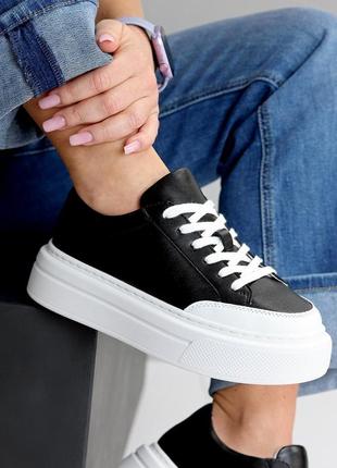 Жіночі кросівки кеди на високій підошві потовщеній з натуральної шкіри шкіряні кросівки кеди на потовщенній підошві