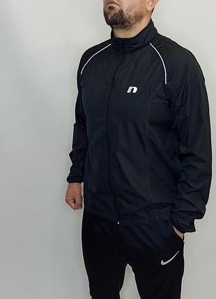 Кофта спортивная ветровка беговая мужская чёрная с рефлективными вставками newline размер - м