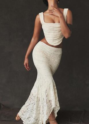 Распродажа комплект prettylittlething костюм ажурный кружевной топ + юбка