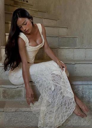 Распродажа комплект prettylittlething костюм ажурный кружевной топ + юбка