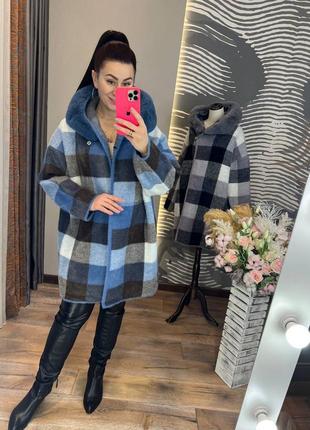 Демі пряме батал пальто альпака/напів-пальто травка/кардиган на замку з капюшоном