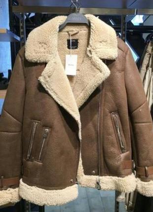 Стильная дубленка авиатор фирмы bershka коричневого цвета