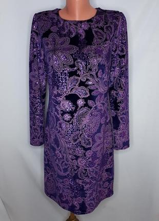 Черничное велюровое платье миди с блестящим напылением next (размер 12-14)2 фото