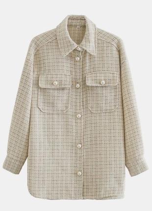 Бежева твідова сорочка з золотими ґудзиками