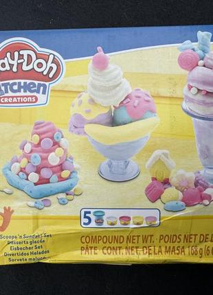Набор для творчества hasbro play-doh кухонные принадлежности стаканчики мороженого e7275 повреждена упаковка