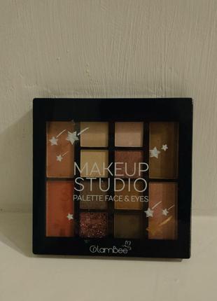 Набор теней для век, румяна, хайлайтер, контуринг и глиттер