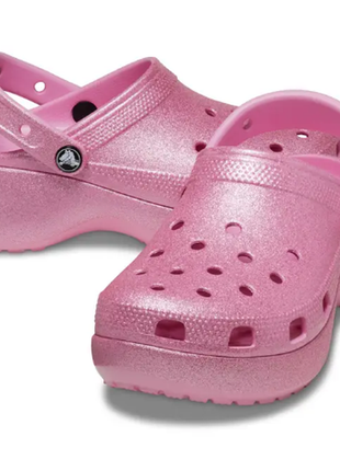 Crocs клоги сабо на платформе classic platform glitter clog pink tweed