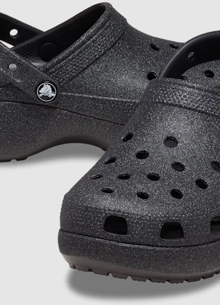 Crocs клоги сабо на платформе classic platform glitter clog black