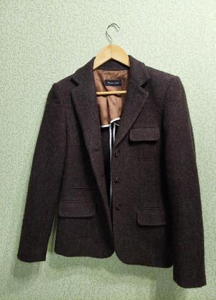Вовняний жакет massimo dutti однобортний піджак блейзер шоколадного кольору 100% шерсть