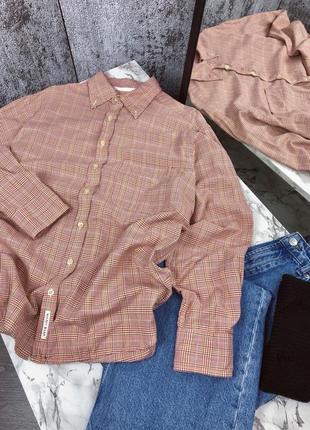 Помаранчева сорочка оверсайз в клітинку / оранжевая рубашка оверсайз в клетку