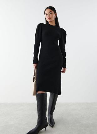 Платье гольф миди в рубчик чёрное