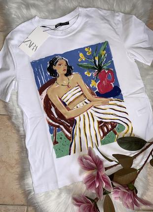 Футболка zara с принтом 2025