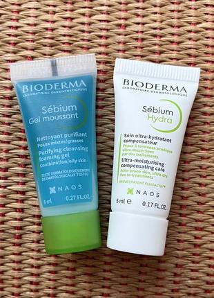 Набор биодерма - увлажняющий крем для лица bioderma sebium hydra и очищающий гель bioderma sebium gel moussant 💚